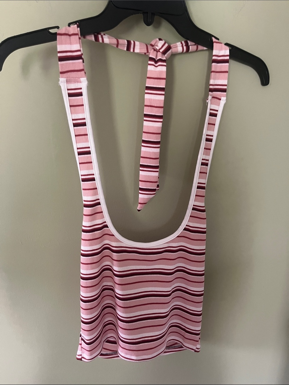 Like NEW Bear Dance Pink & Burgundy Striped Cropped Halter Top. Size S.